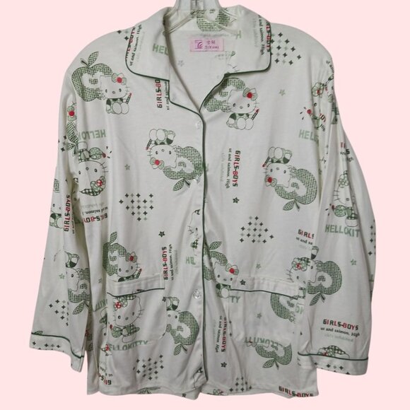 Hello Kitty Printed Pajama Set For Women Button-Up Top & Elastic Waist Pants Siz - Picture 3 of 15